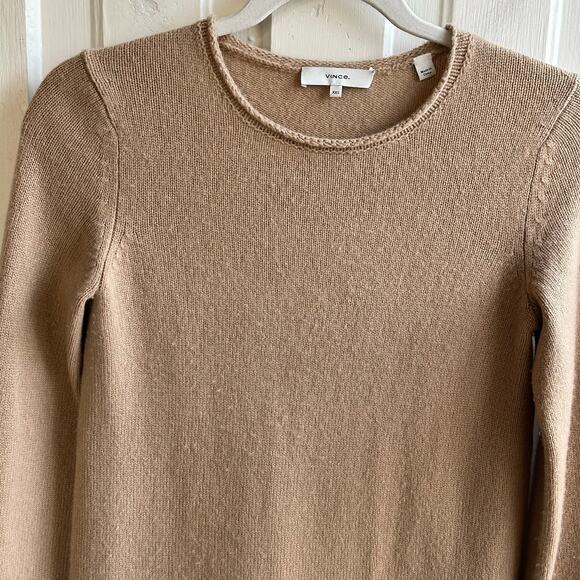 Vince Crewneck Side-slit Cashmere Tunic Sweater Camel Brown - Picture 3 of 8